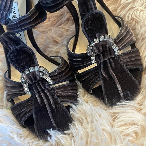 NEW | JIMMY CHOO Krissy 100 Embellished Velvet Sandal Heels Dark Mink | 37 | 6.5 - Picture 6 of 15